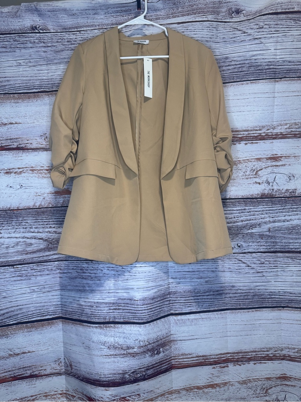 The Workshop Dori Ruched Sleeve Blazer, large, new
